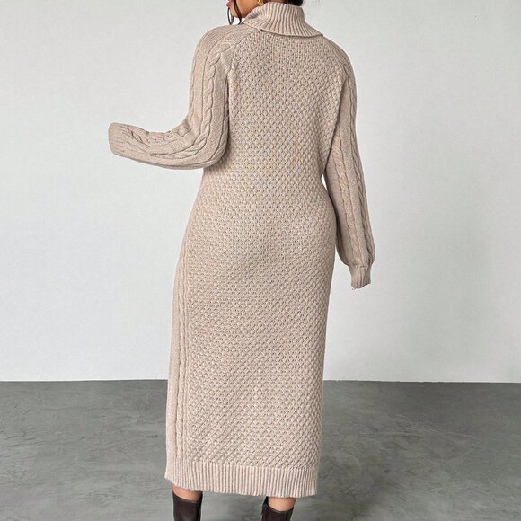 Apricot Casual Women's Crew Neck Midi Sweater Dress - Picture 2 of 7